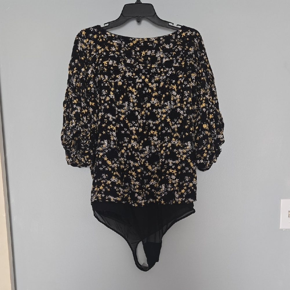 Free People Black and Yellow Floral Bodysuit